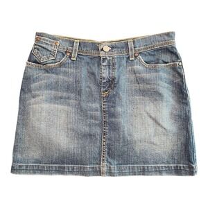 Vintage Old Navy Y2K Low Waist Denim Mini Skirt Size 8 Stretch Faded‎ Dark Wash